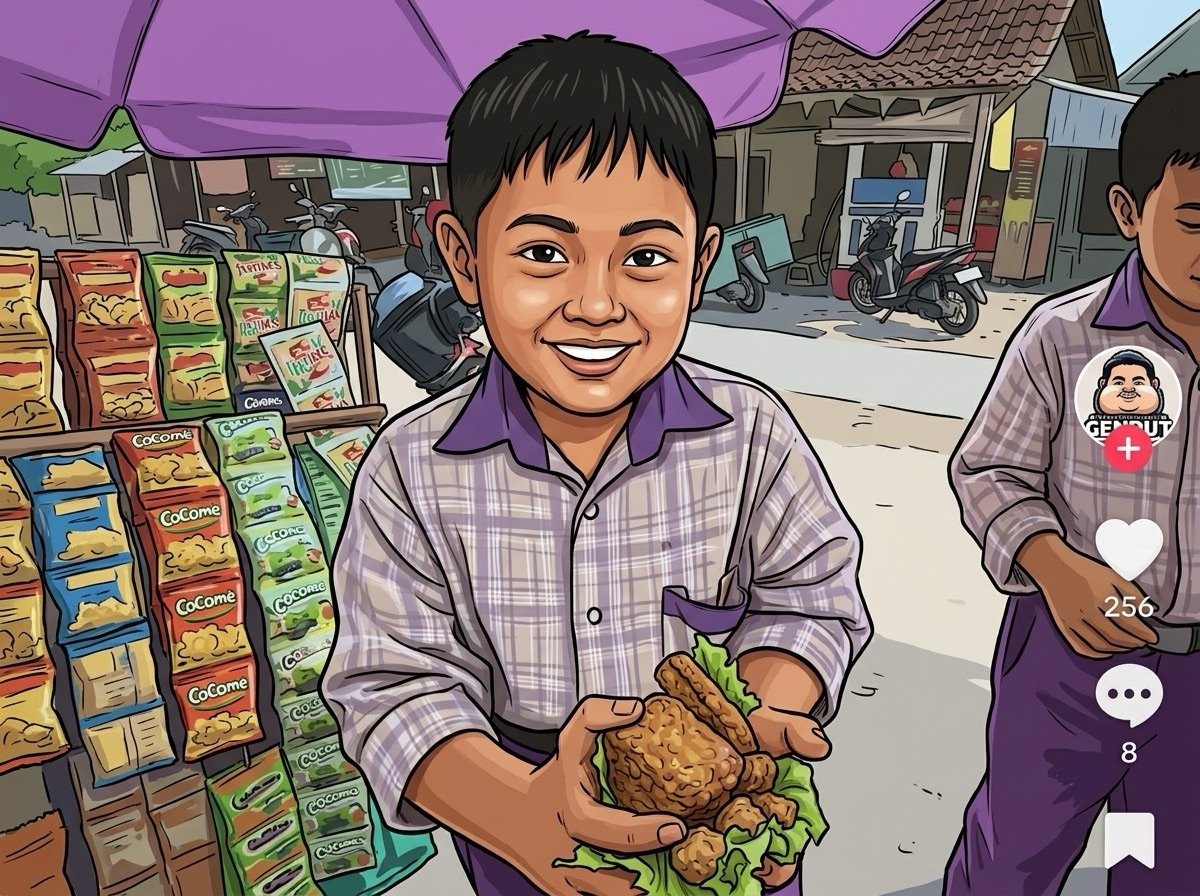 Kocak! Anak SD ‘Servis’ Lauk MBG di Pedagang Leker